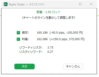 ［ライン］で買いを押したところ（実際の画面）